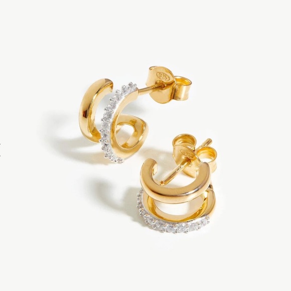 Missoma Classic Double Huggies | 18ct Gold Plated Vermeil/Cubic Zirconia - Picture 1 of 9